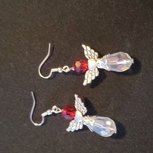 Red Heart wing dangle Earrings